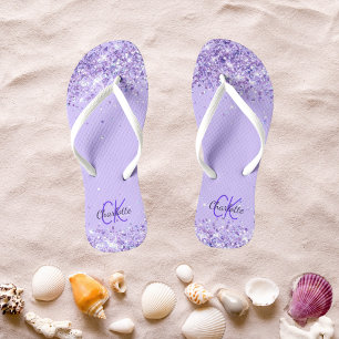Tongs Violet lavande nom de parties scintillant monogram