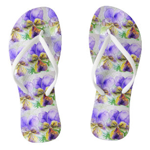 Tongs Violette Viola Pensées Fleurs Floral Dames