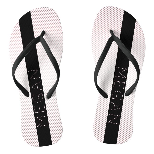 Tongs Votre nom | Blanc fin et Rose subtil Ombre Stripes (Semelle)