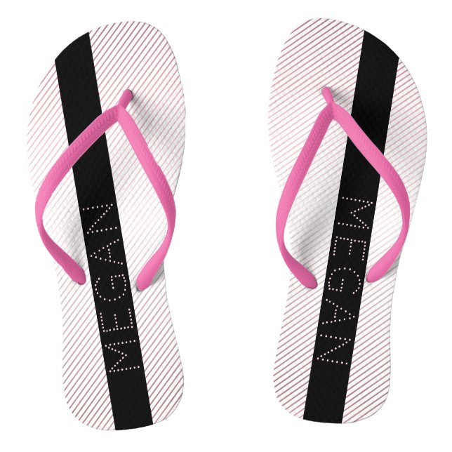 Tongs Votre nom | Blanc fin et Rose subtil Ombre Stripes (Semelle)