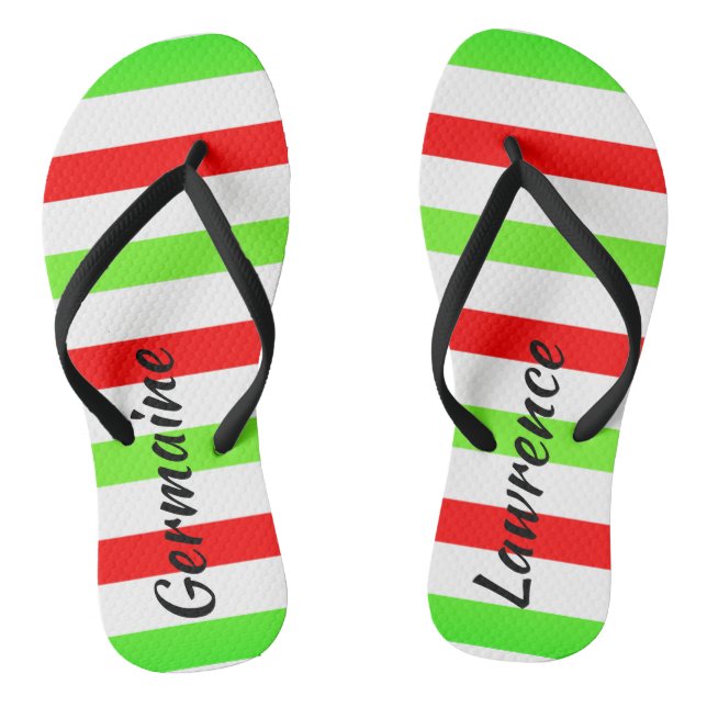 Tongs (Votre Nom) Red White Green Stripes Col. (Semelle)