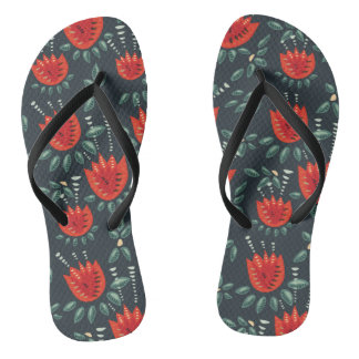 Tongs Whimsical Red Tulips Floral Art - Printemps Abstra