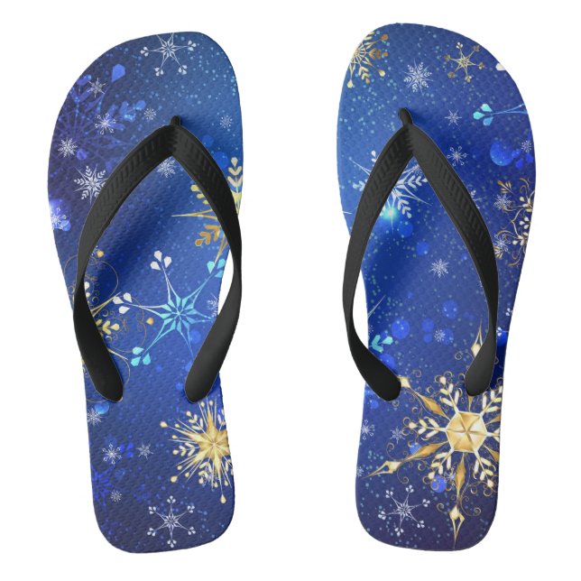 Tongs XMAS Blue Background with Golden Snowflakes (Semelle)