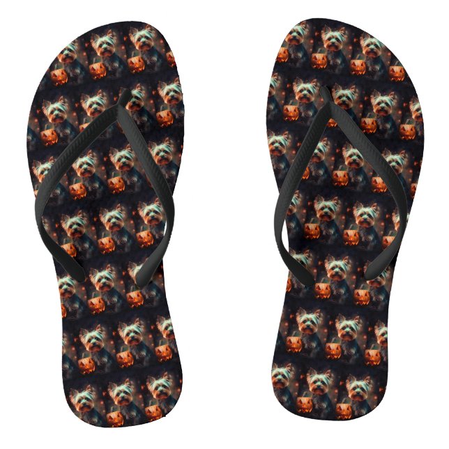 Tongs Yorkshire Terrier Halloween avec citrouilles effra (Semelle)