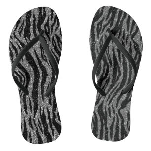 Tongs Zebra Print noir et gris argent