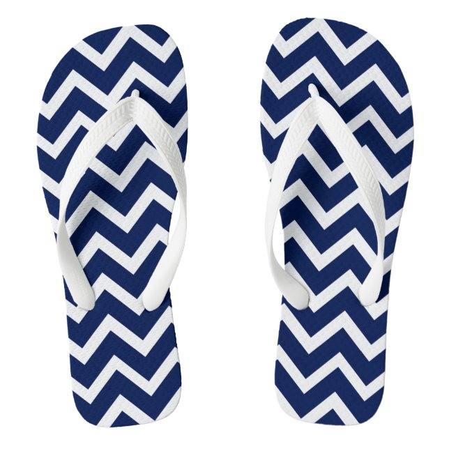 Tongs Zigzag géométrique blanc et bleu Chevron (Semelle)