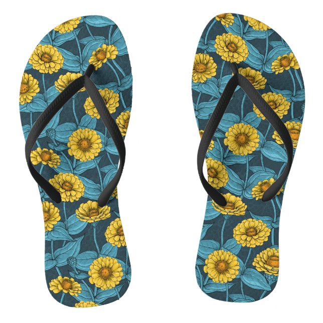 Tongs Zinnias jaune sur bleu foncé (Semelle)