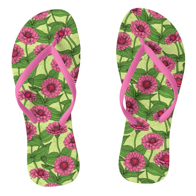 Tongs Zinnias rose sur vert clair (Semelle)