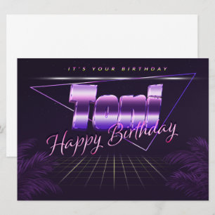 Toni prénom carte rétro lilas pour anniversaire