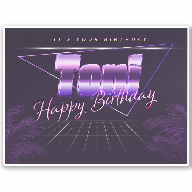 Toni prénom sticker rétro lilas anniversaire (Devant)