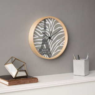 Tons Beiges Personnalisés Horloge Tour Eiffel Zebr