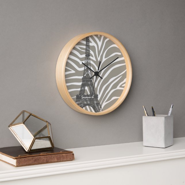 Tons Beiges Personnalisés Horloge Tour Eiffel Zebr (Bureau)