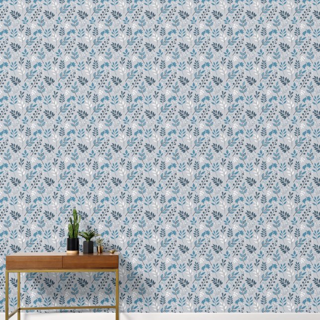 tons clairs bleu fleurs papier peint (Couloir)