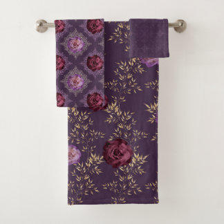 TONS DE PURPLE ROSES FLORAUX & FEUILLES D'OR