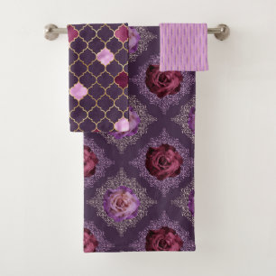 TONS DE PURPLE ROSES FLORAUX & FEUILLES D'OR