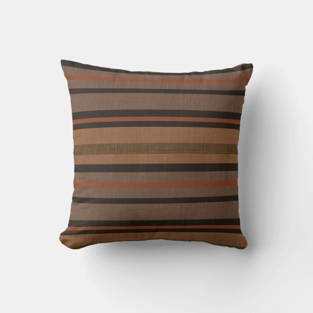 Tons de rouille Linge Brown Look Coussin rayé (Recto)
