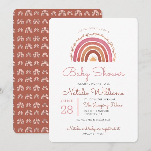 Tons Mués Boho Rainbow Baby shower Invitation (Devant / Derrière)