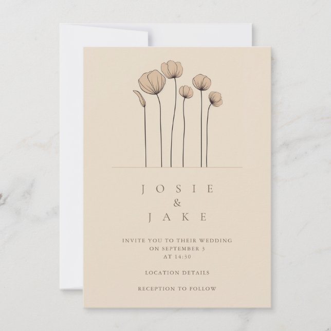 Tons Mués simples fleur sauvage Faire-part de mari (Devant)