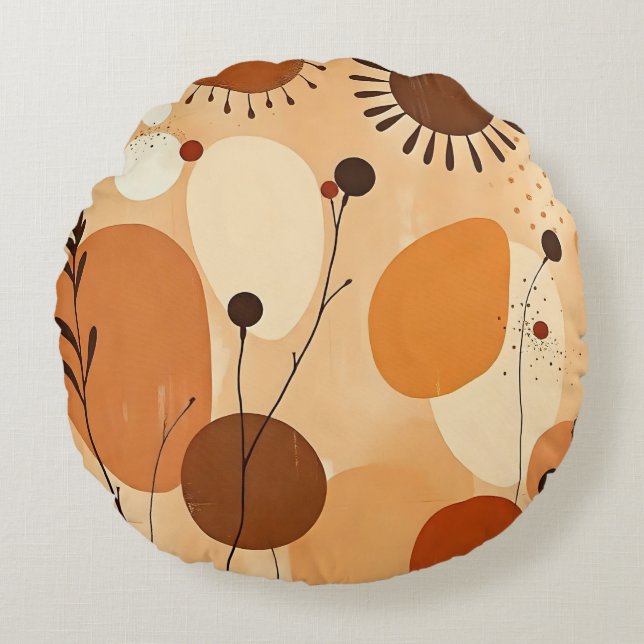 Tons neutres Carnet rustique Abstrait Coussin Rond (Devant)