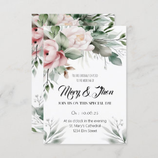 Tons verts Faire-part de mariage floraux