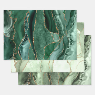 Tons verts feuilles de papier d'emballage agate