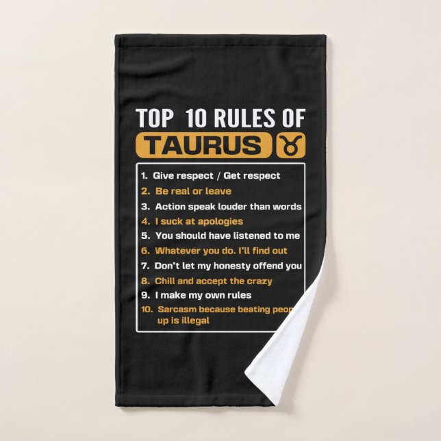 Top 10 règles du Taurus, Taurus Traits Faits Horos (Serviette à main)