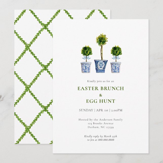 Topiaries Easter brunch & eggs hunt invitation (Devant / Derrière)