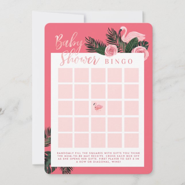 Topic Flamant rose rose Baby shower Bingo Carte de (Devant)