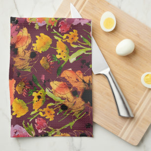 Torchon à main peinte à l'encre florale