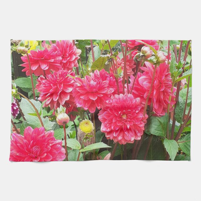 Torchon à thé aux dahlias rose profond (Horizontal)