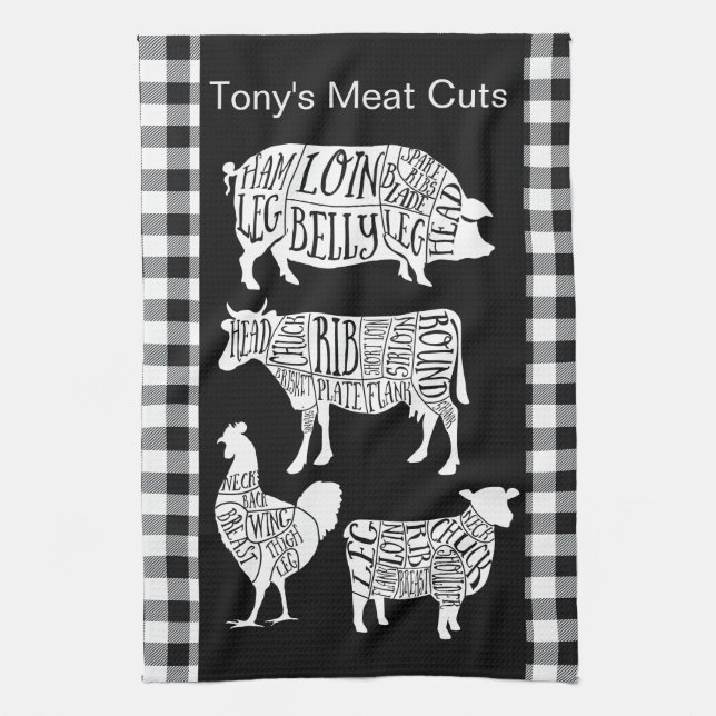 Torchon à thé Farmer Butcher Meat Cuts | Boeuf vin (Vertical)