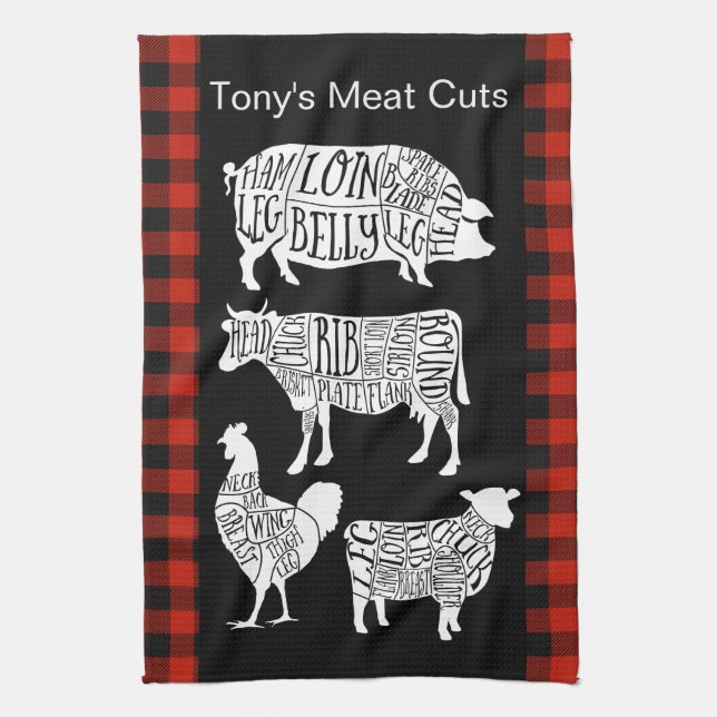 Torchon à thé Farmer Butcher Meat Cuts | Boeuf vin (Vertical)