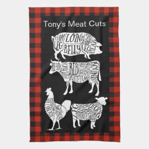 Torchon à thé Farmer Butcher Meat Cuts Boeuf Vin