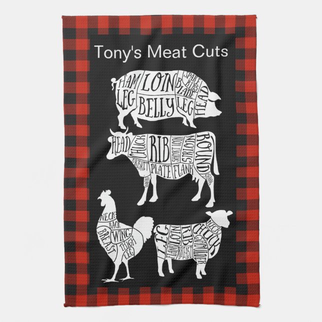 Torchon à thé Farmer Butcher Meat Cuts | Boeuf Vin (Vertical)