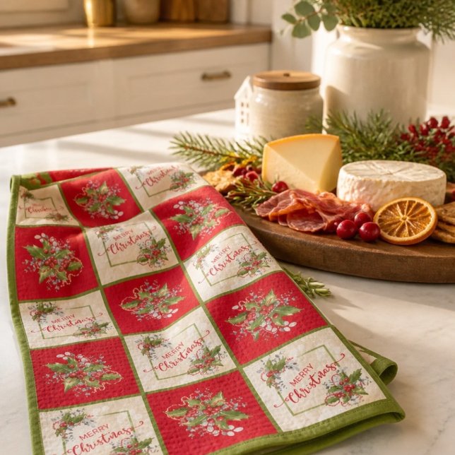 Torchon de cuisine à branche de houx de Noël (Créateur téléchargé)