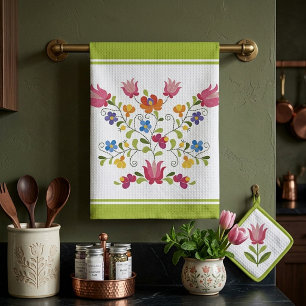 Torchon de cuisine à broderie florale