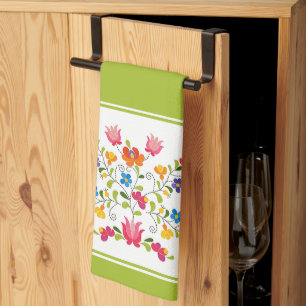 Torchon de cuisine à broderie florale