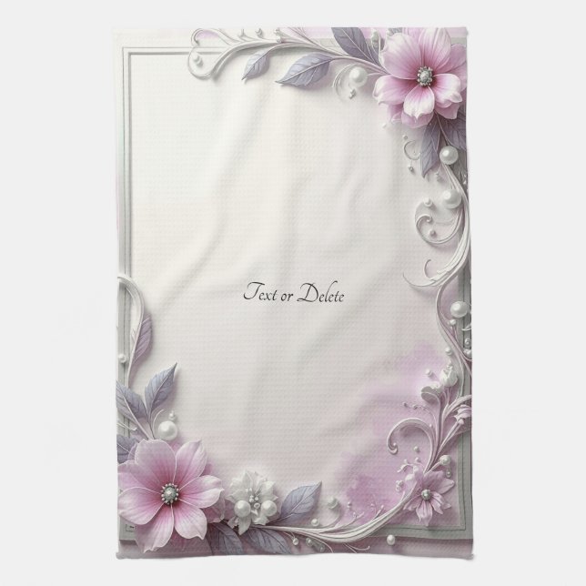 Torchon de cuisine à cadre floral rose (Vertical)