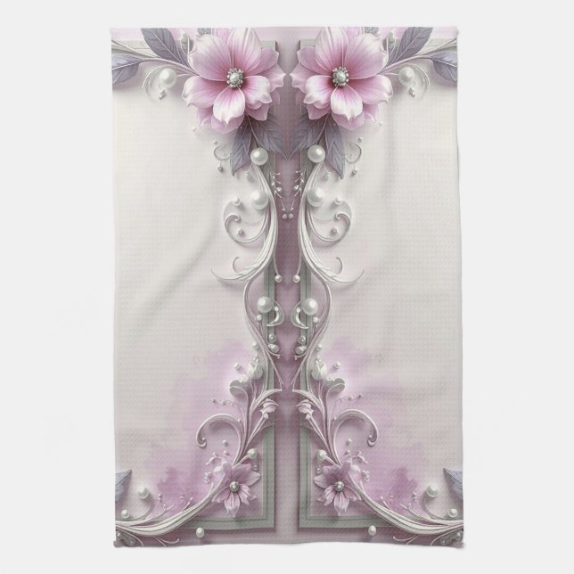 Torchon de cuisine à cadre floral rose (Vertical)