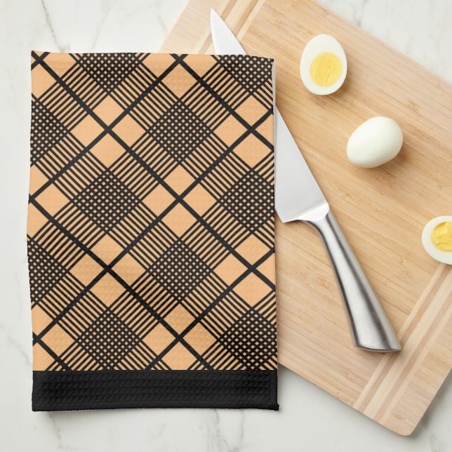 Torchon de cuisine à carreaux horizontaux noir sur (Quart Plié)