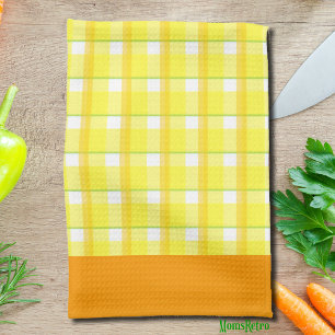 Torchon de cuisine à carreaux jaunes et bordure or