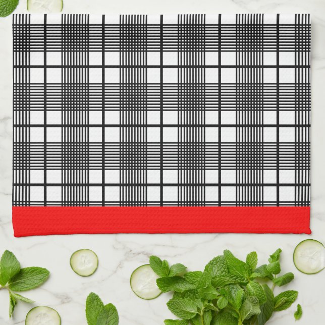 Torchon de cuisine à carreaux noir et blanc avec b (Plié)