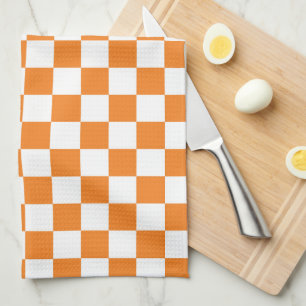 Torchon de cuisine à carreaux orange et blanc