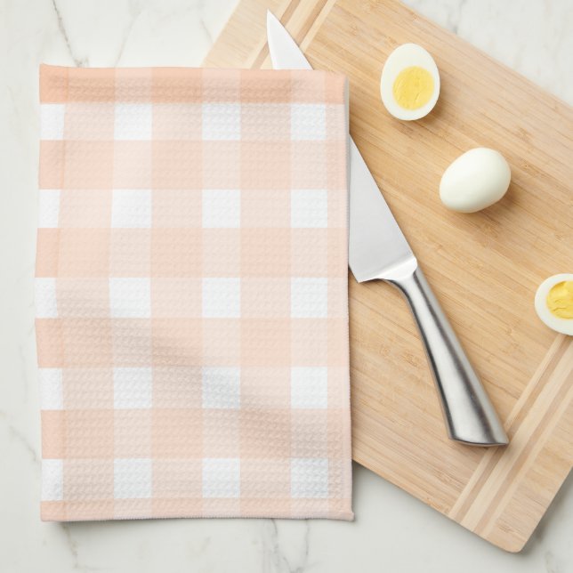 Torchon de cuisine à carreaux pêche (Quart Plié)