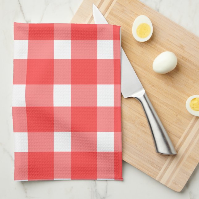 Torchon de cuisine à carreaux rouges (Quart Plié)