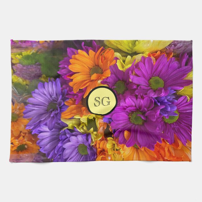 Torchon de cuisine à fleurs lumineuses Monogram Ma (Horizontal)