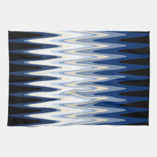 Torchon de cuisine à motif bleu blanc gris zig zag