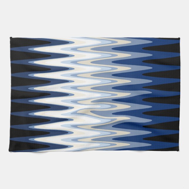 Torchon de cuisine à motif bleu blanc gris zig zag (Horizontal)
