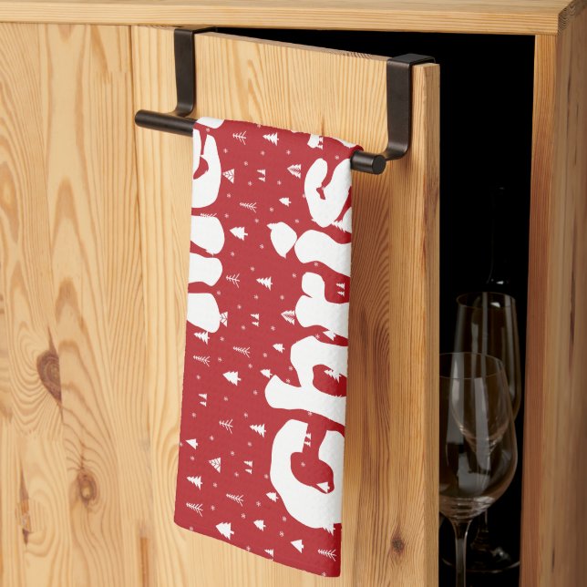 Torchon de cuisine Arbres de Noël et Flocons de ne (Pliage en tiers)