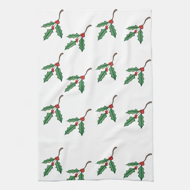 Torchon de cuisine au houx de Noël  (Vertical)
